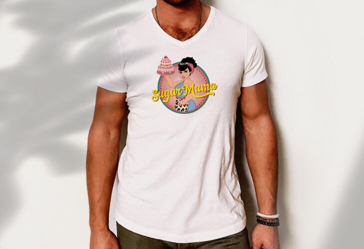 Logo on V Neck T-Shirt Sugar Mama