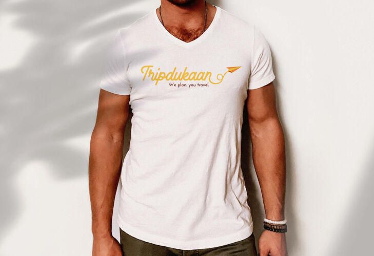 Logo on V Neck T-Shirt TripDukaan